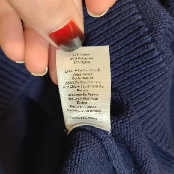 Talbots‎ Rib Yoke Crewneck Pullover Sweater Blue Cream Cotton Blend Small - Picture 7 of 9
